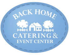 A logo for back home catering and event center