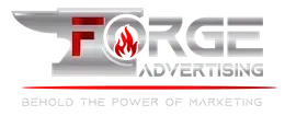 The logo for forge advertising shows a flame in the middle
