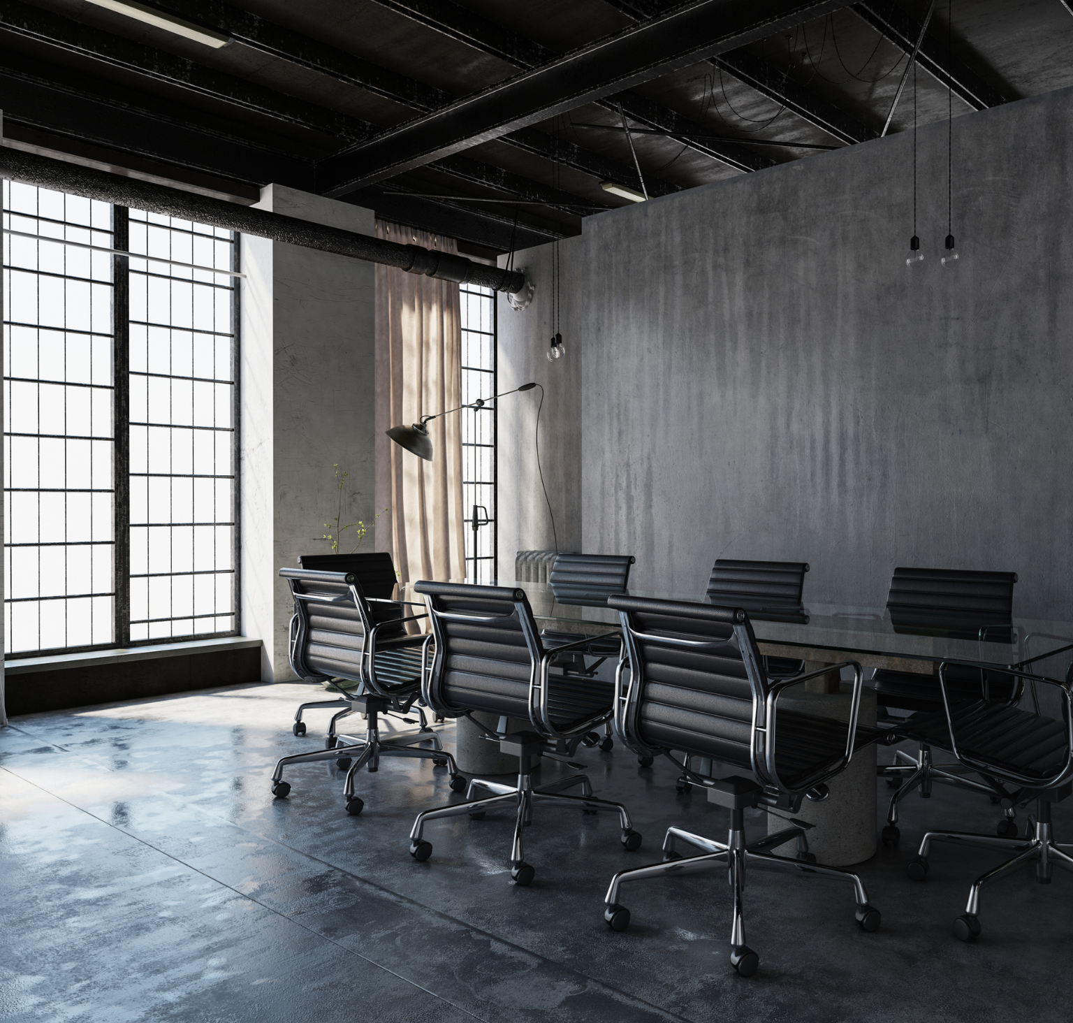 A conference room with a table and chairs in it