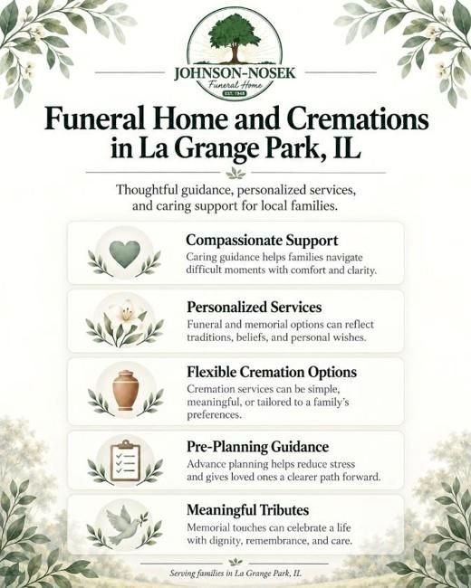 Johnson-Nosek Funeral Home infographic on funeral home and cremations in La Grange Park, IL