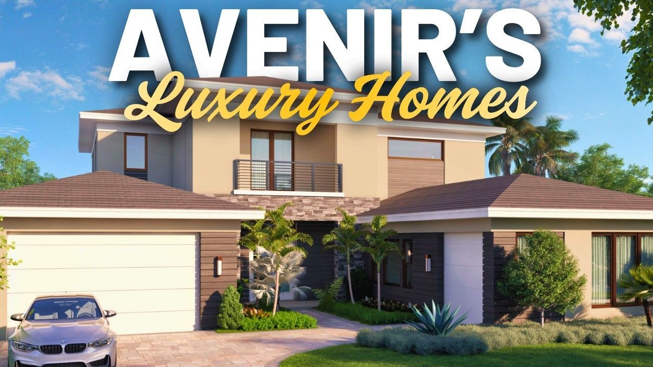 Avenir’s Luxury Homes logo over a modern two-story suburban house exterior