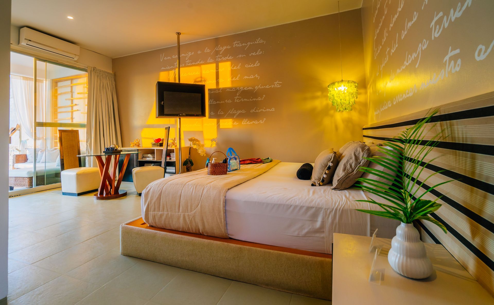 There is a large bed in the middle of the room.