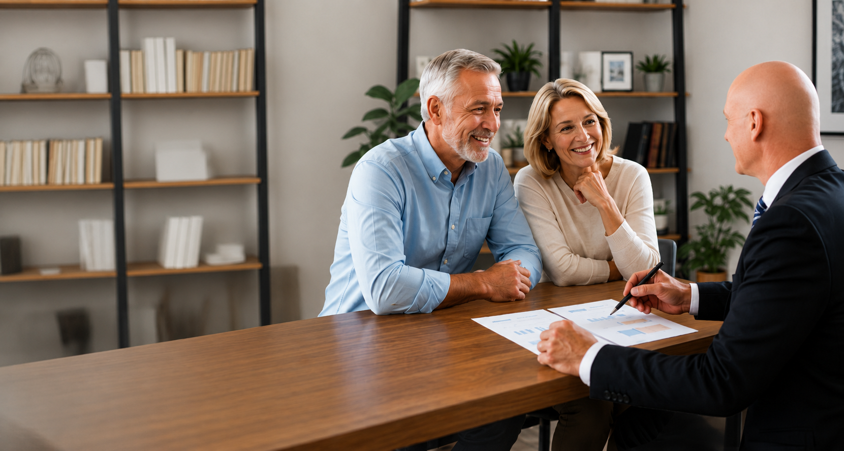Client Meeting at a Wooden Table, With a Couple Talking to a Financial Advisor — Midcoast Financial Planning Group in Taree, NSW