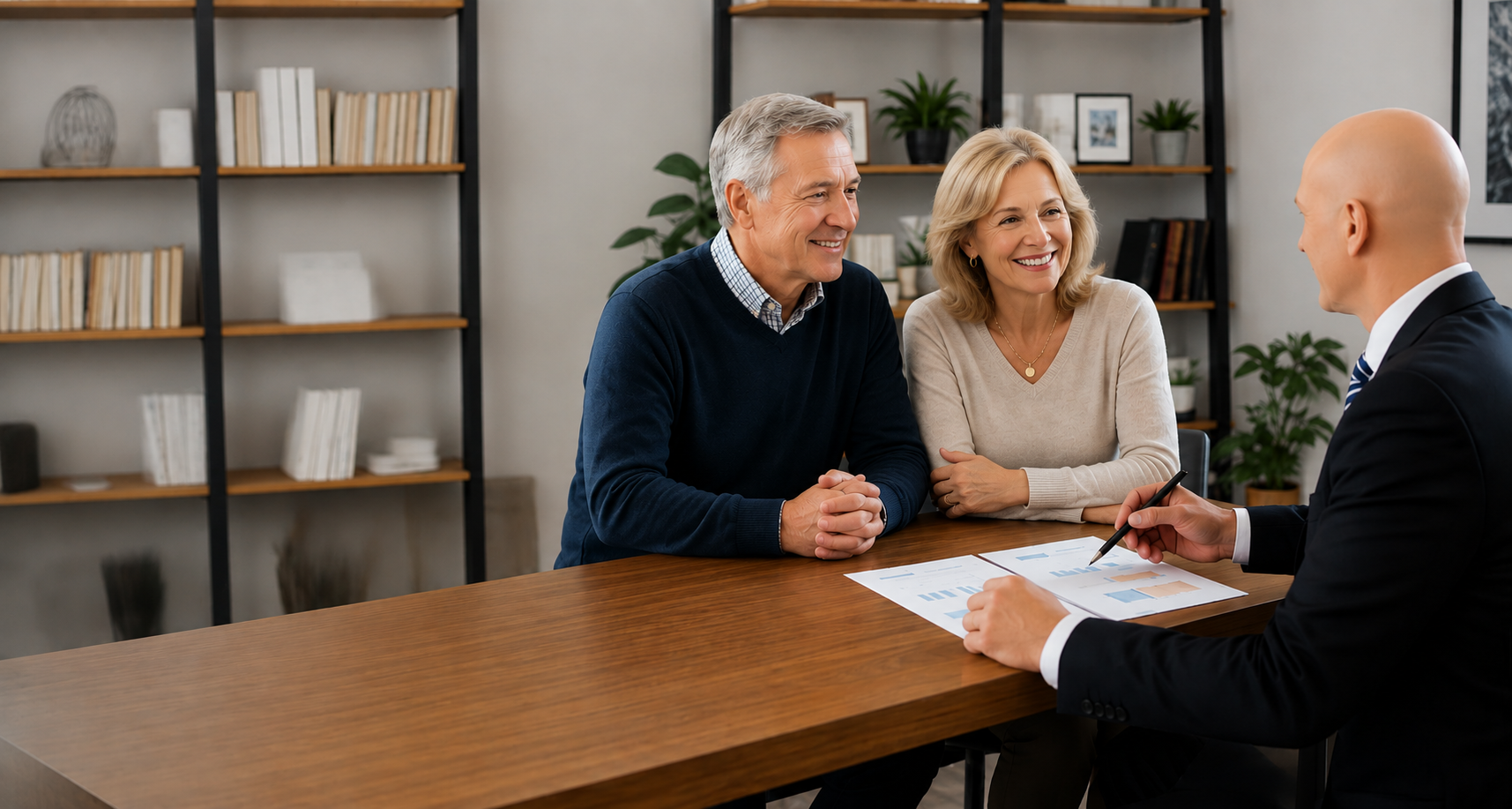 Two People Smiling Across a Desk While Meeting With a Financial Advisor — Midcoast Financial Planning Group in Forster, NSW