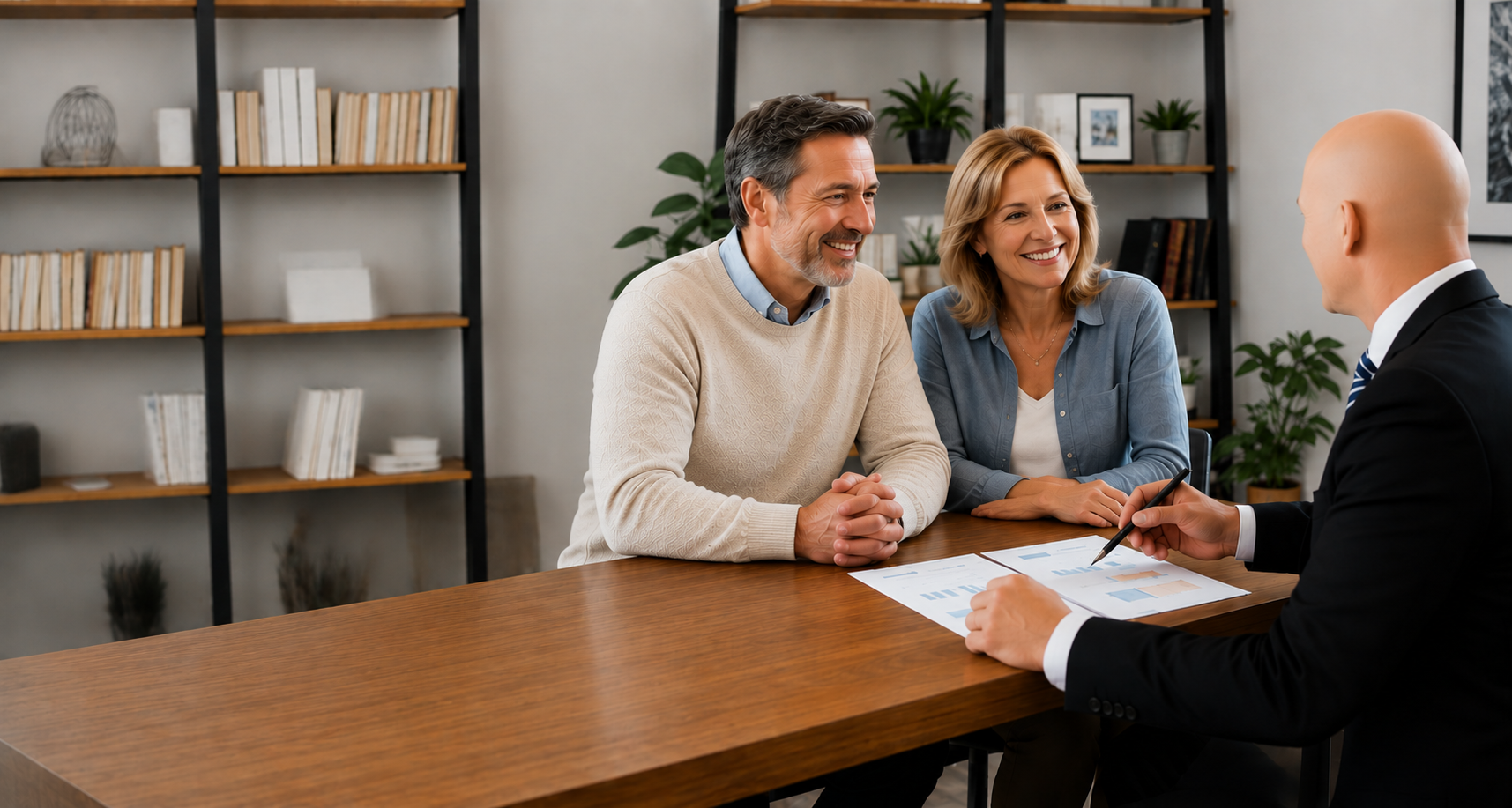 Man Shows a Document to an Older Couple Sitting on a Couch — Midcoast Financial Planning Group in Taree, NSW