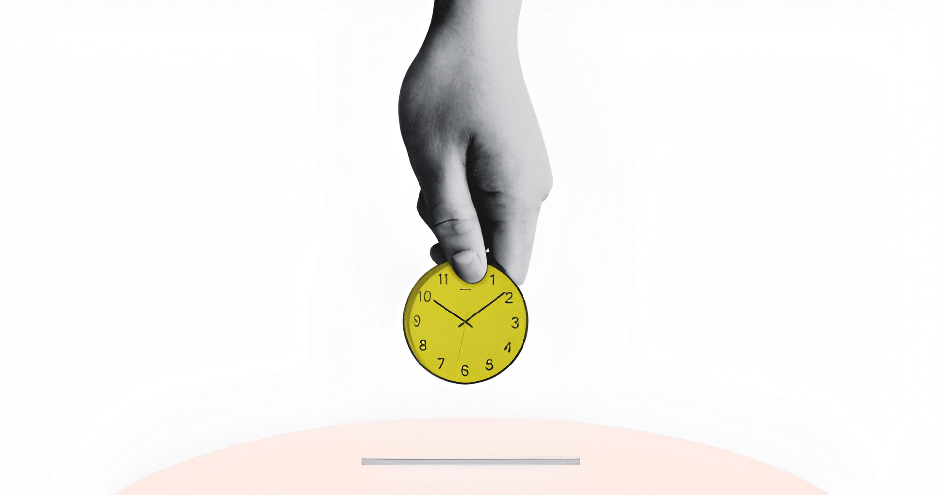 Hand holding a yellow clock, dropping it onto a surface; black and white with a pop of color  — Midcoast Financial Planning Group in Tuncurry, NSW