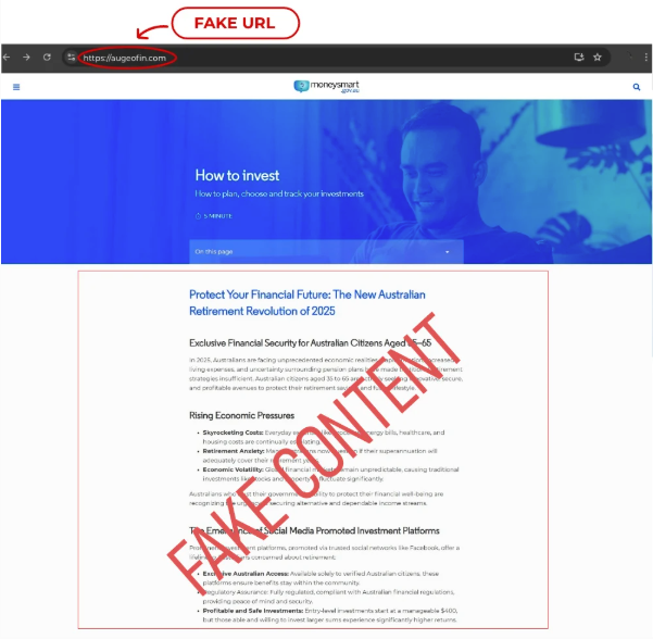 Screenshot of a Fake Website, Using the Brand Identity of an Investment Company to Scam Users — Midcoast Financial Planning Group in Tuncurry, NSW