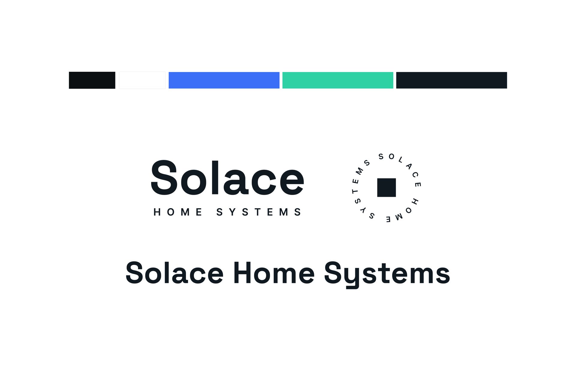 Solace Home Systems logo with black, blue, and green bars and a dotted circular icon