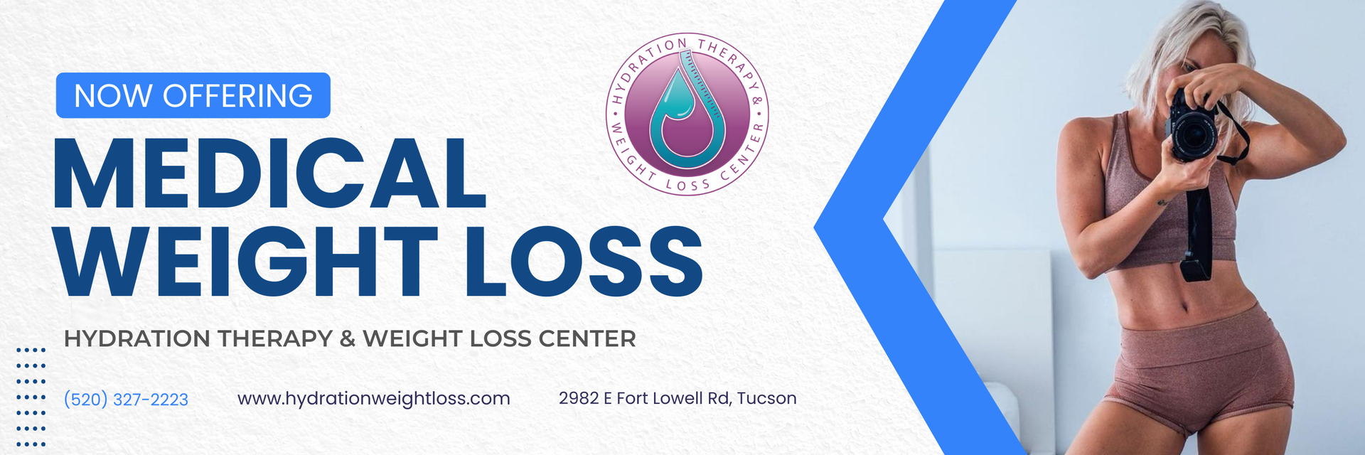 Banner ad promoting medical weight loss, showing a woman in workout attire, and a logo.