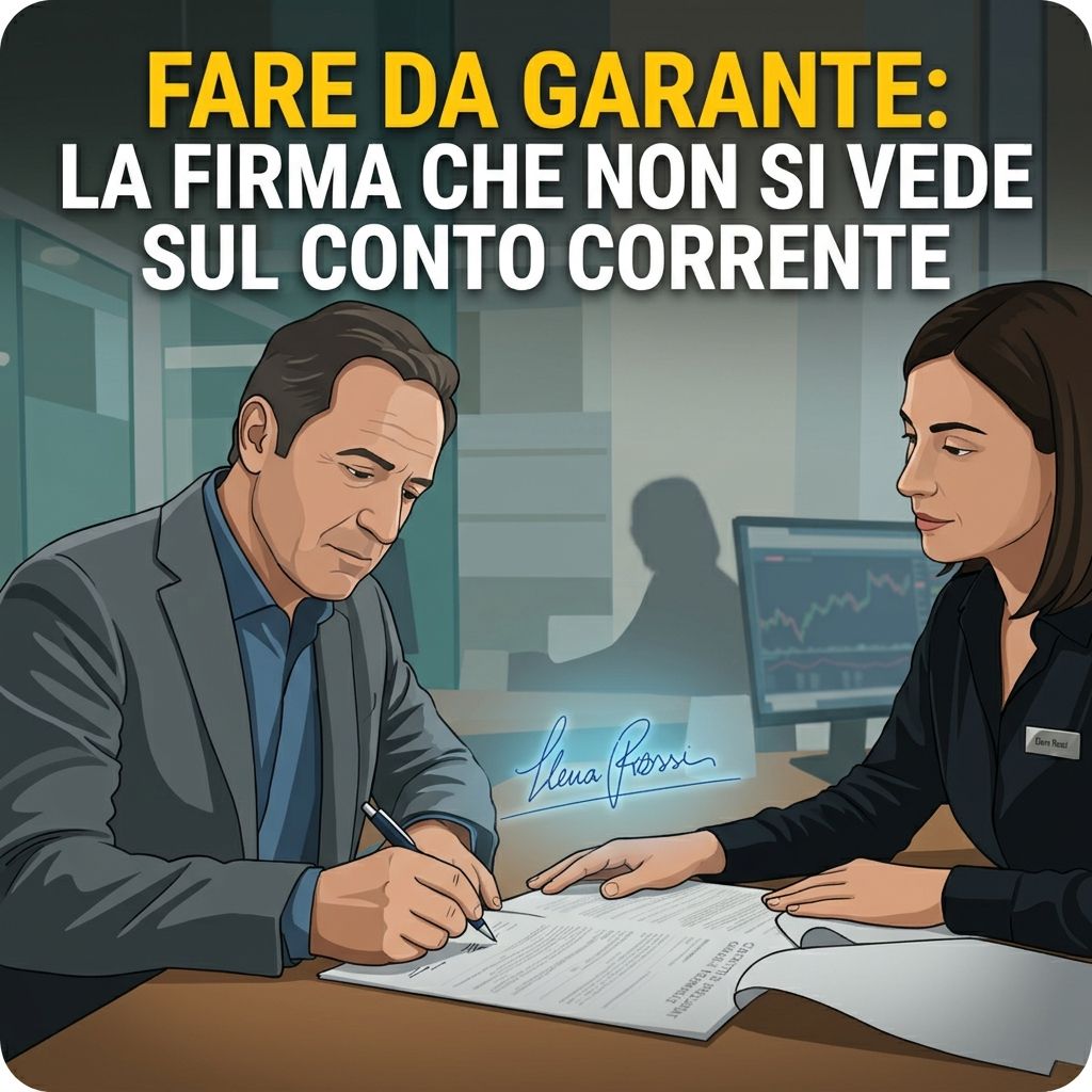 Fumetto uomo calcola entrate e uscite del bilancio familiare al computer