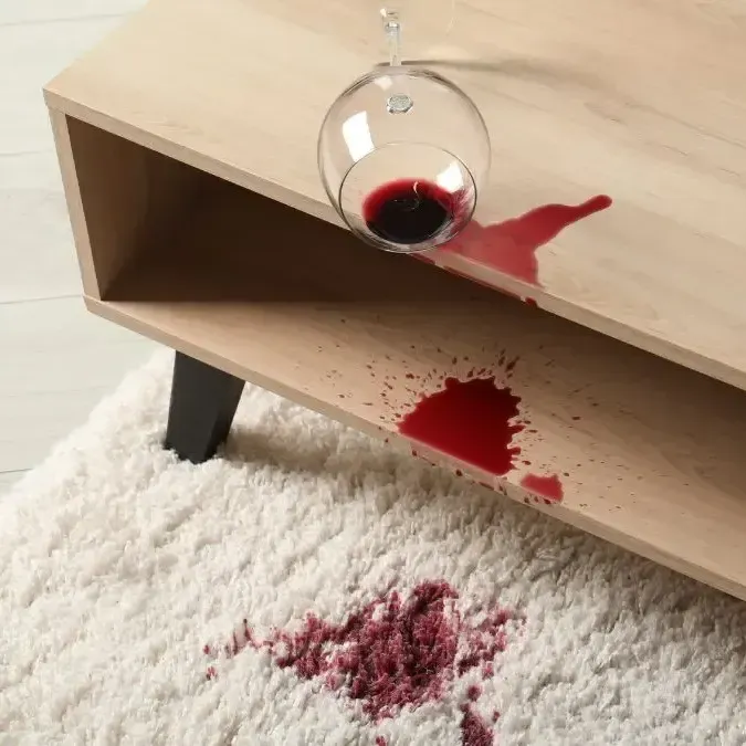 A tube of ketchup is spilled on a carpet