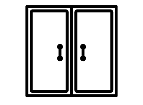 Double doors with black outline and handles.
