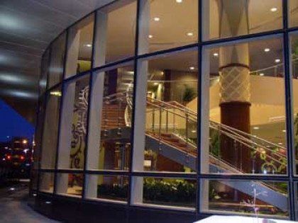 A building with a lot of windows and stairs