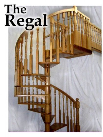A spiral staircase with the words the regal above it