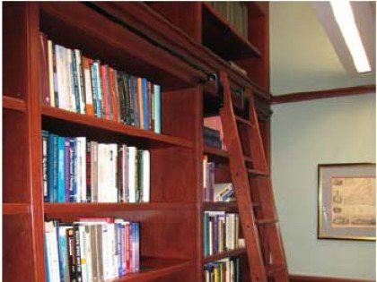 A library with lots of books and a ladder