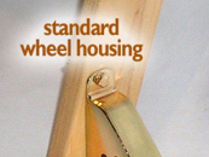 A picture of a standard wheel housing on a wooden post