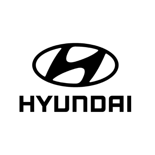 A black and white logo for hyundai on a white background.