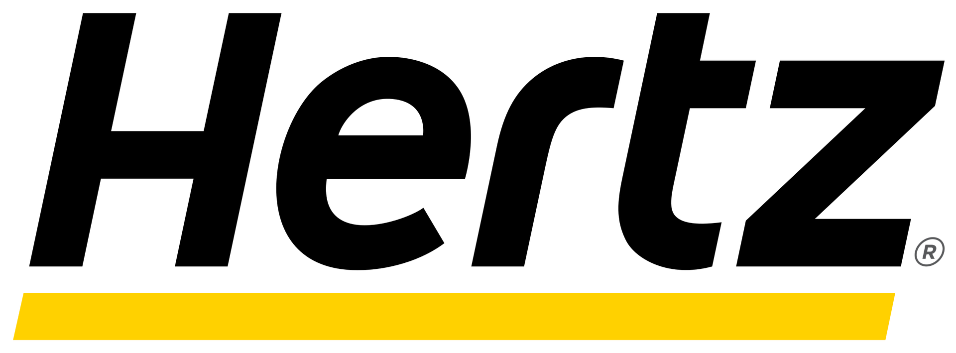 The hertz logo is black and yellow on a white background.