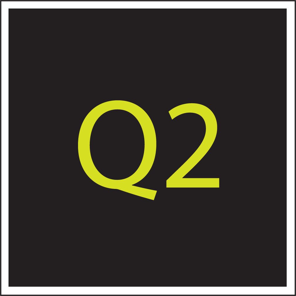 Yellow “Q2” on a dark square background with a white border