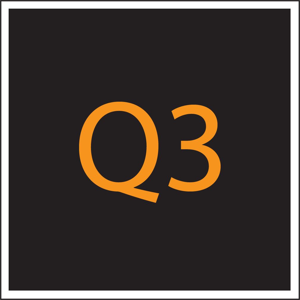 Orange “Q3” text on a dark background with a white border.