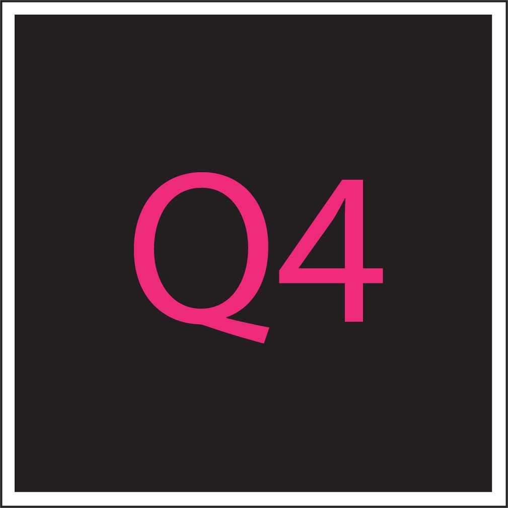 Pink “Q4” text on a dark background with a white border