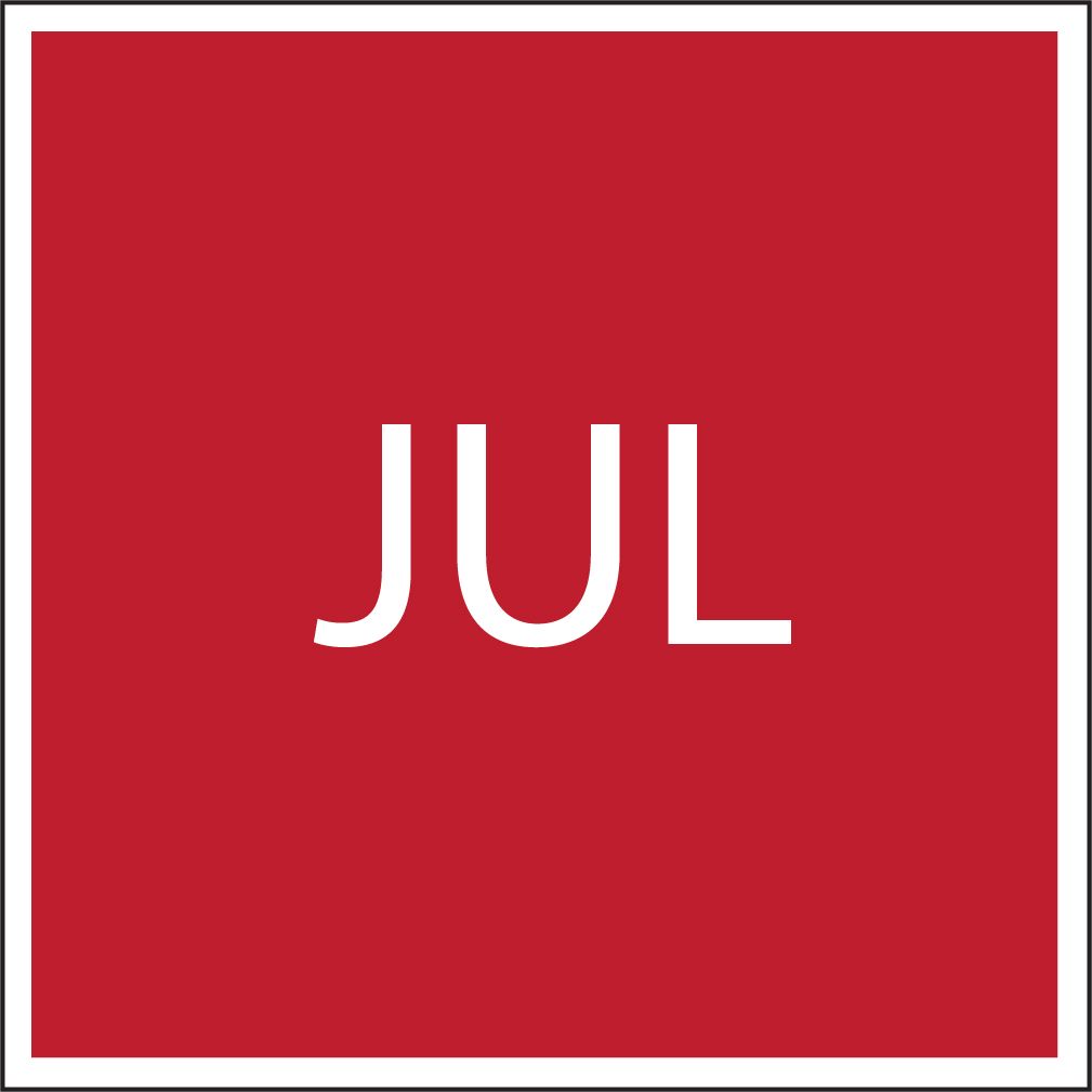 Red square calendar icon with white “JUL” text