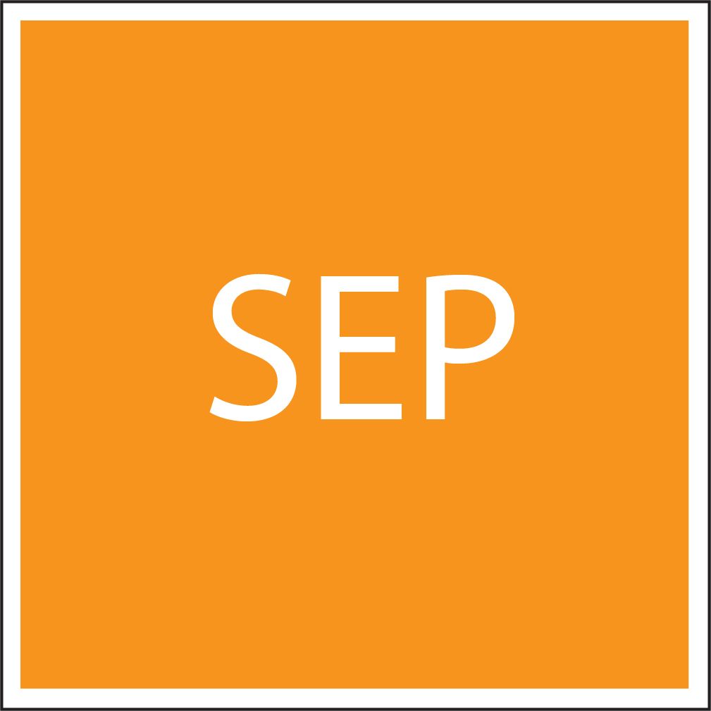 Orange square icon with white “SEP” letters inside a thin gray border.