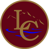Maroon circular logo with gold border, stylized LC letters, mountains, and blue waves