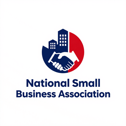 National Small Business Association logo with handshake and buildings in blue and red