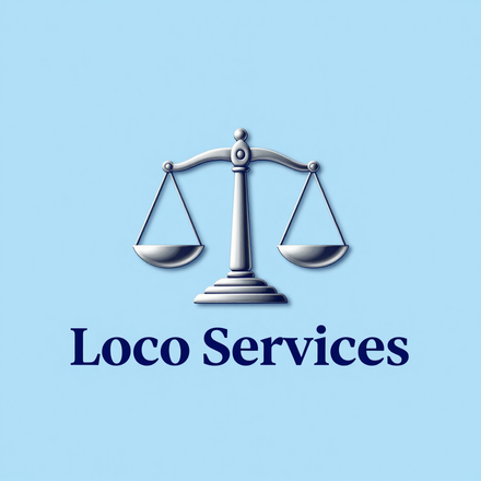 Light blue logo with a silver balance scale above the text “Loco Services”