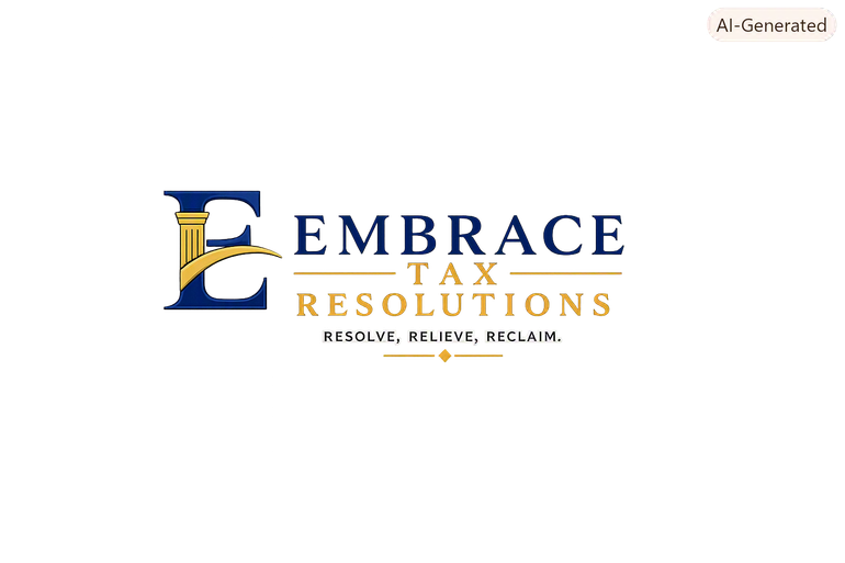 Ebrace Tax Resolutions logo in blue and gold with the tagline “Resolve. Relieve. Reclaim.”