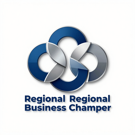 Logo with blue and silver interlocking rings and the text “Regional Regional Business Champer”
