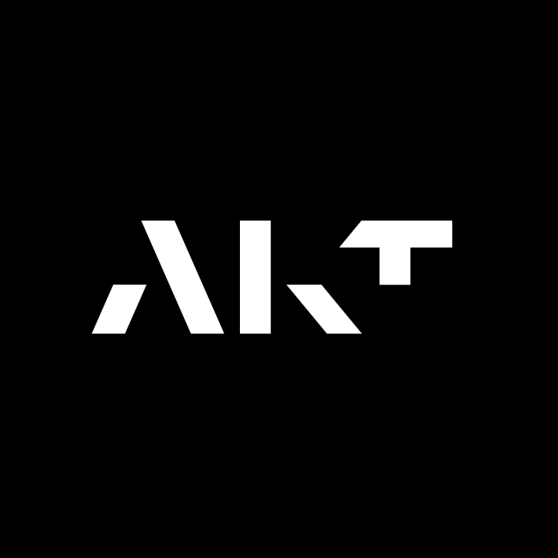 White abstract logo letters on a black background