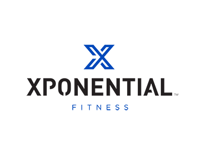 Xponential Fitness logo in black and blue on a white background