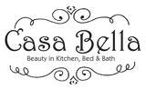 A black and white logo for casa bella beauty in kitchen , bed and bath