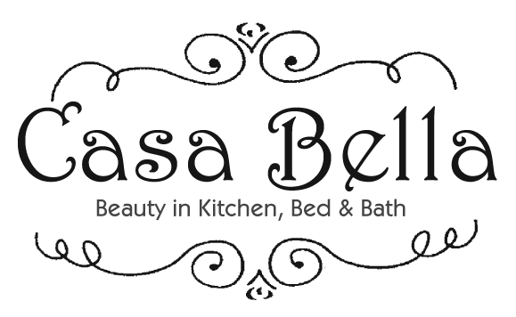 A black and white logo for casa bella beauty in kitchen , bed and bath
