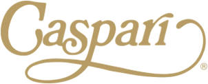 The word gaspari is written in gold on a white background