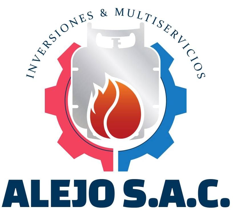 Logo con tanque gris, equipo rojo-azul, llama y texto “INVERSIONES & MULTISERVICIOS ALEJO SAC”