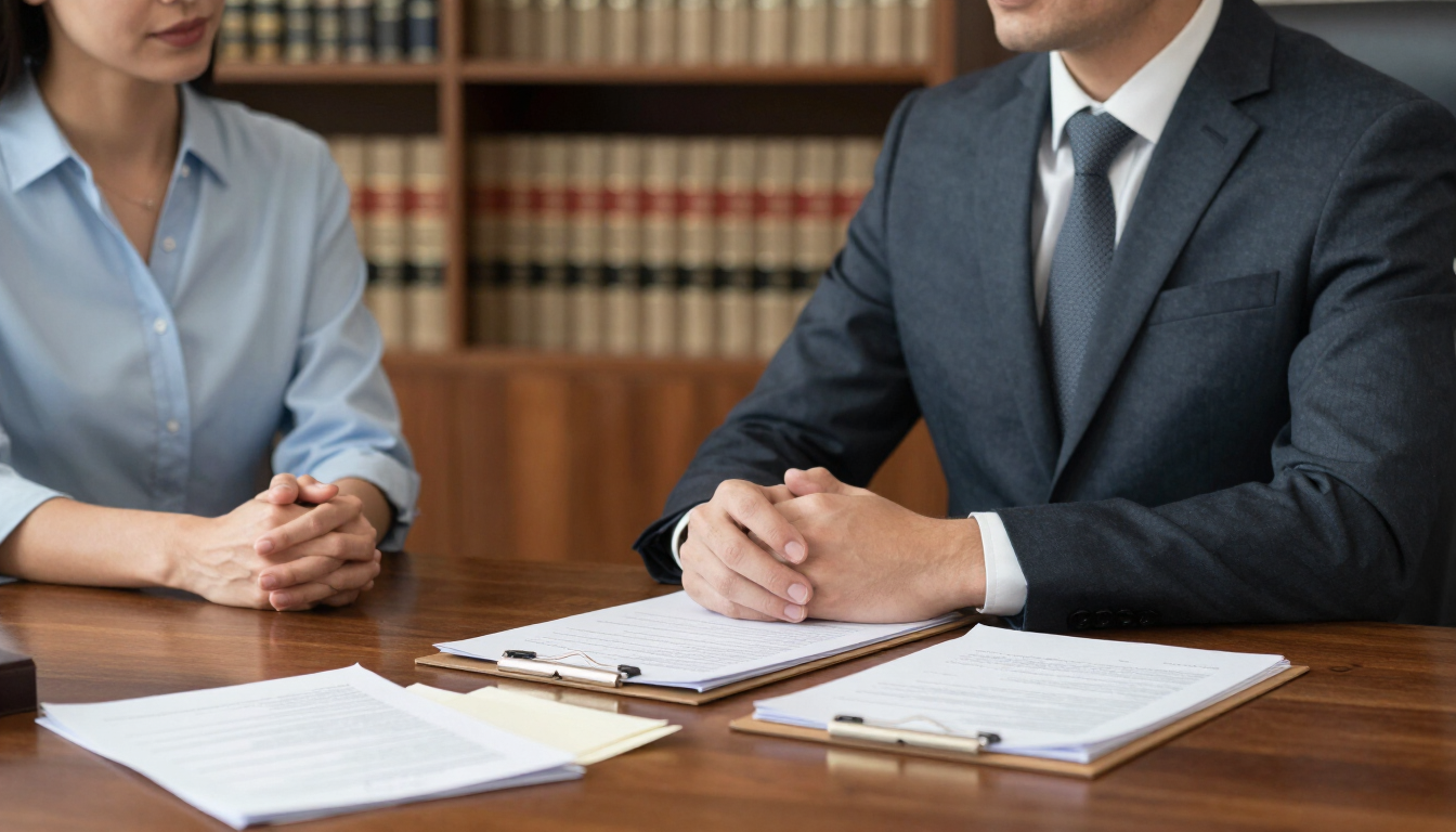 Attorney in a private consultation with a client at Hutchinson and Huffman, P.A.