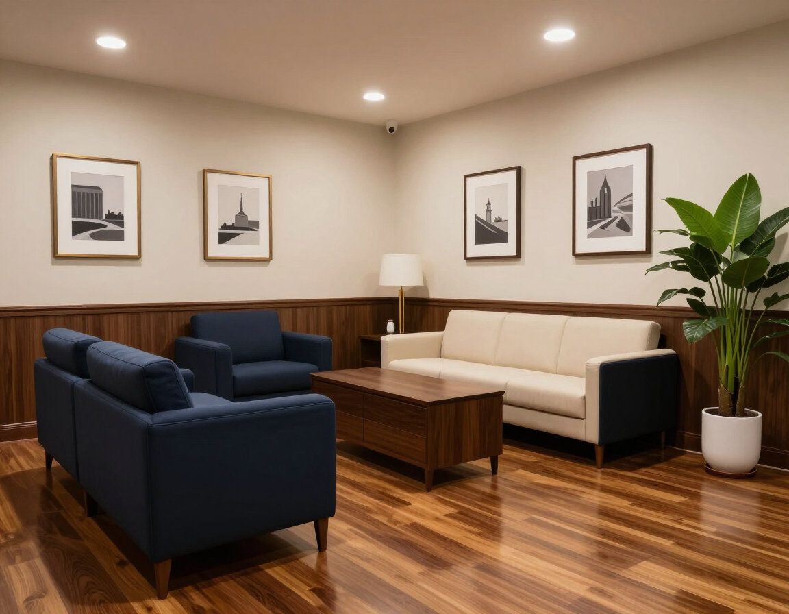 Comfortable waiting room at Hutchinson and Huffman law office in West Palm Beach