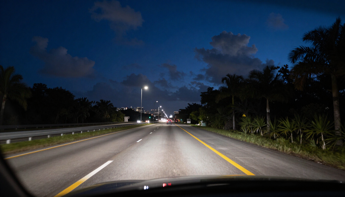 Florida highway at night representing DUI arrest and defense in West Palm Beach