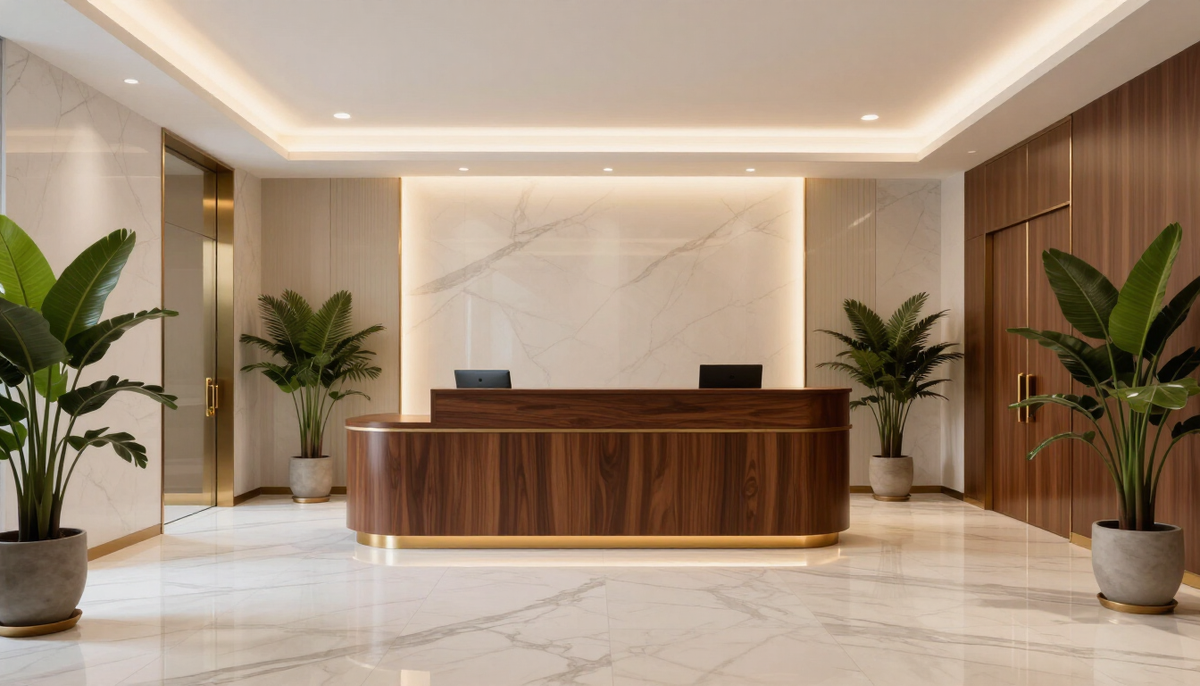 Professional law firm reception lobby interior at Hutchinson and Huffman, P.A. in West Palm Beach