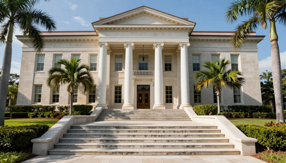 Palm Beach County courthouse facade, where Hutchinson and Huffman, P.A. defends clients facing domestic violence charges