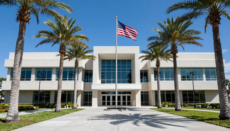 Palm Beach County government building exterior, where drug cases are prosecuted in West Palm Beach, Florida