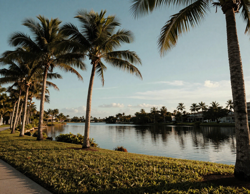 South Florida waterfront park with palm trees, suggesting a fresh start