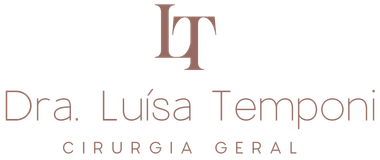 Logotipo com “LT” e o texto “Dra. Luisa Temponi” e “Cirurgia Geral” em rosa claro sobre fundo branco.