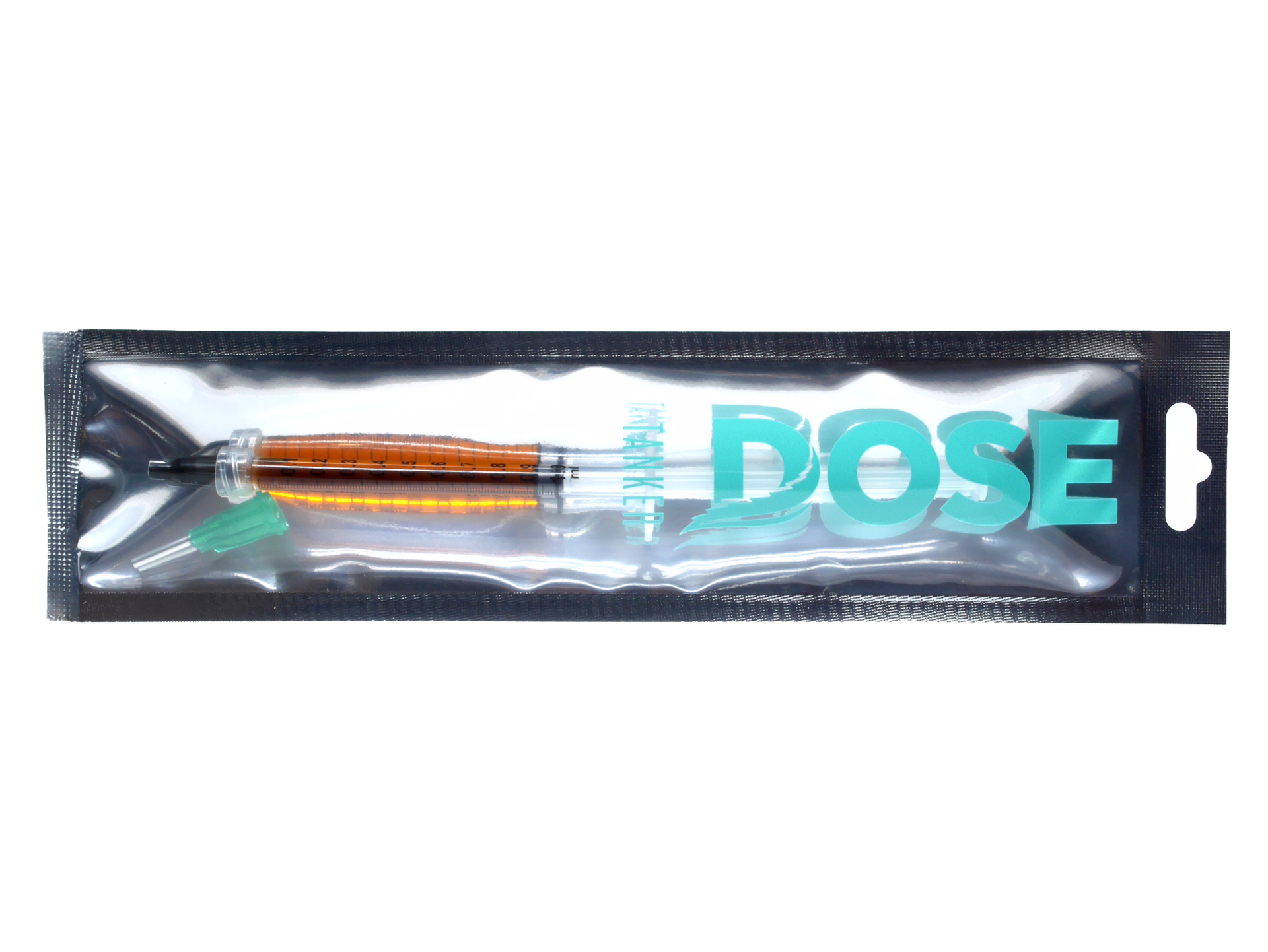 A pen in a plastic bag with the word dose on it.