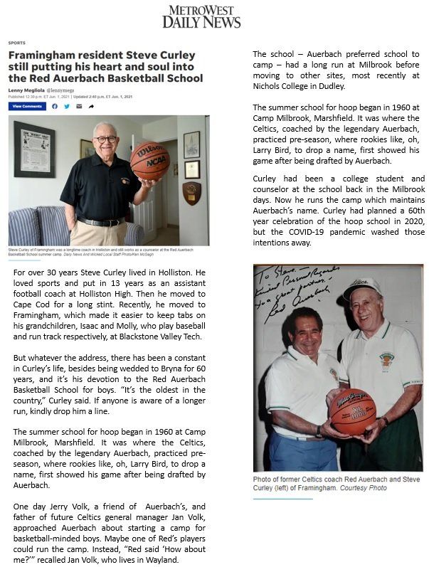A man is holding a basketball in his hand in a newspaper article.