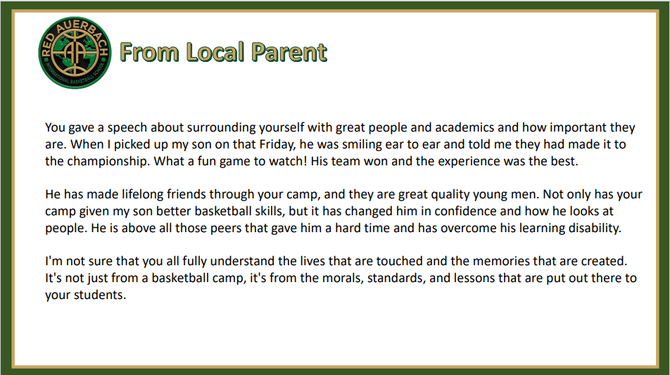 A picture of a letter from a local parent