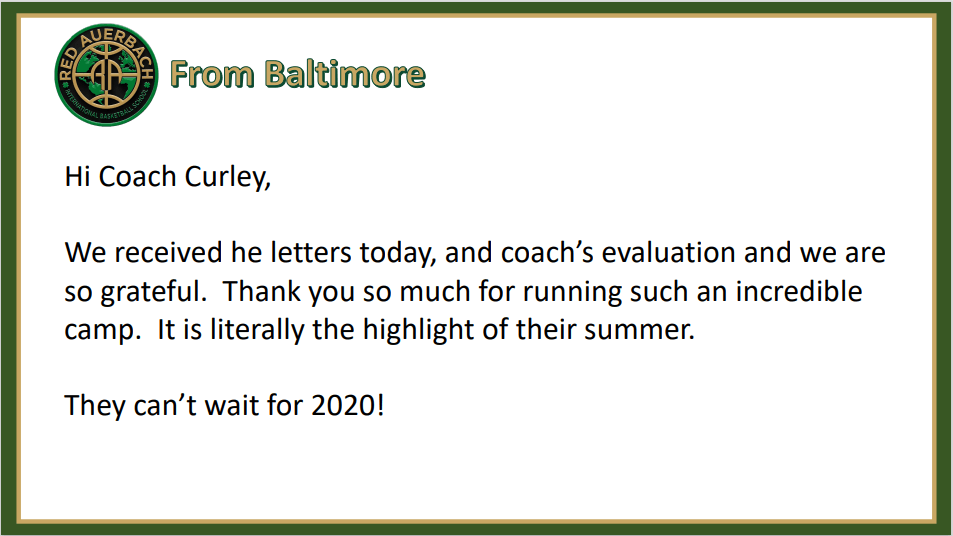 A picture of a letter from baltimore to coach curley